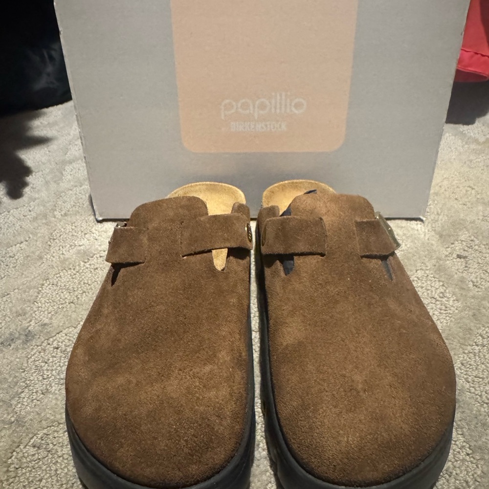NIB Papillio by Birkenstock Brown Suede Clogs, 38 (7/7.5 US)